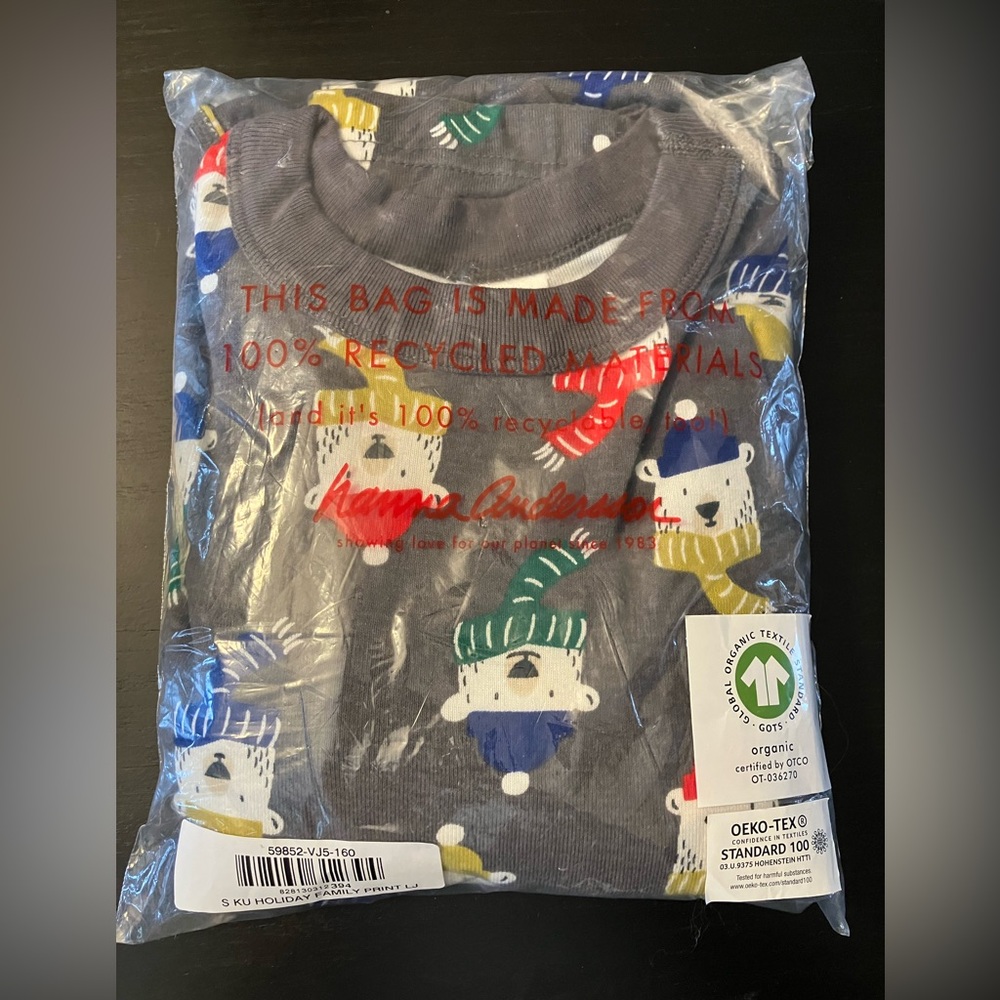 Hanna Andersson Boys size 14 gray polar bear pajama top and bottoms.